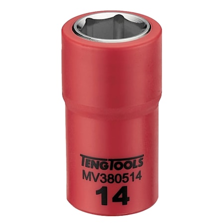 Teng Tools 3/8 Inch Drive 14MM Metric 6 Point 1000 Volt Shallow Insulated Socket MV380514